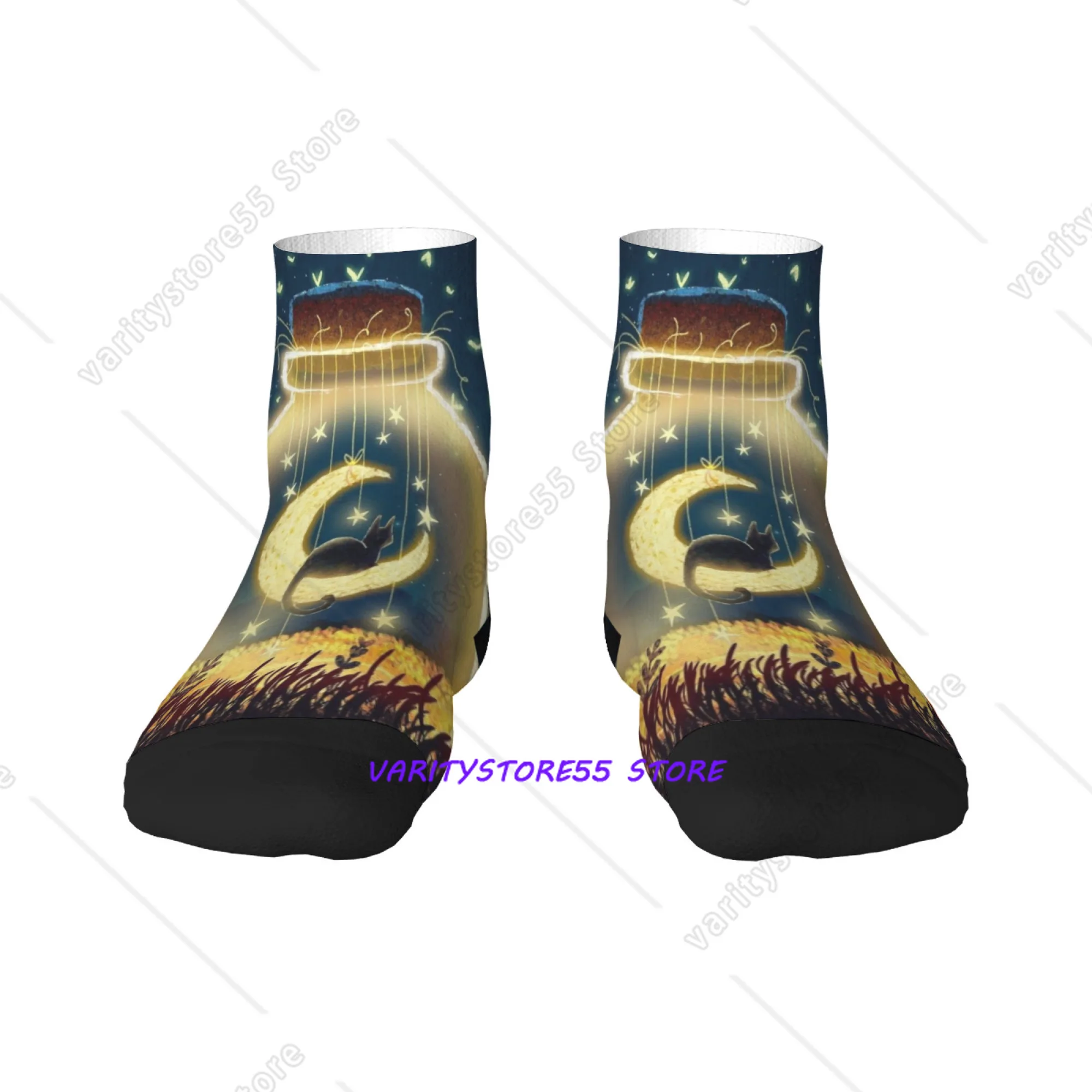 

Wishing Bottle Cat Short Socks Polyester Blend Comfortable Casual Socks for Women Men Unisex Soft Breathable Lightweight Trendy