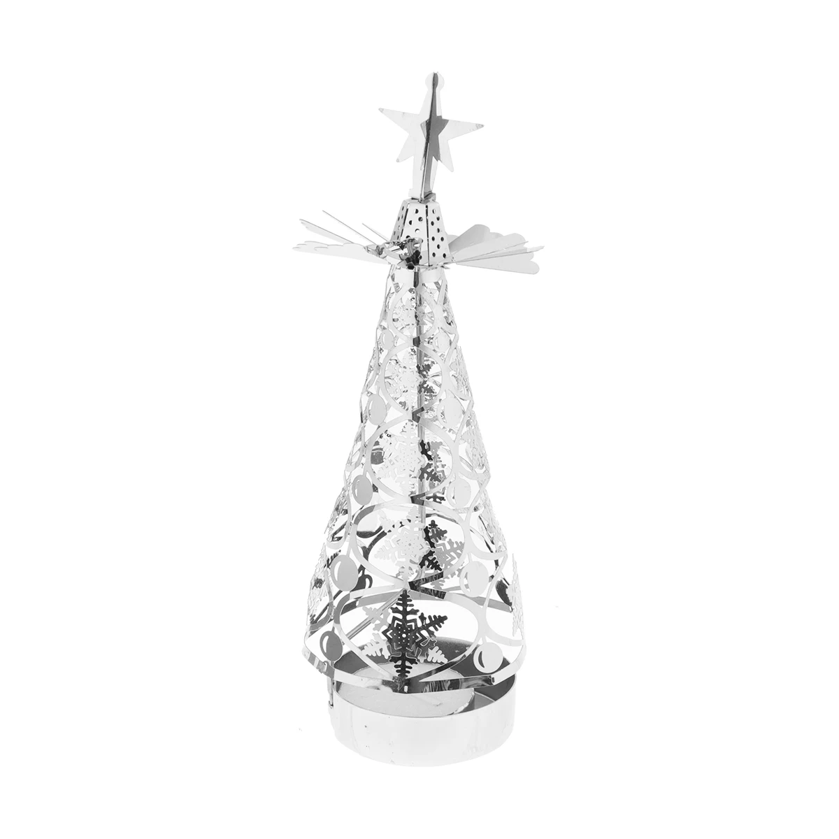

Christmas Rotation Candlestick Silver Metal Tree Shaped Holder Automatic Rotate Home Decor Gift Revolving Candlestick