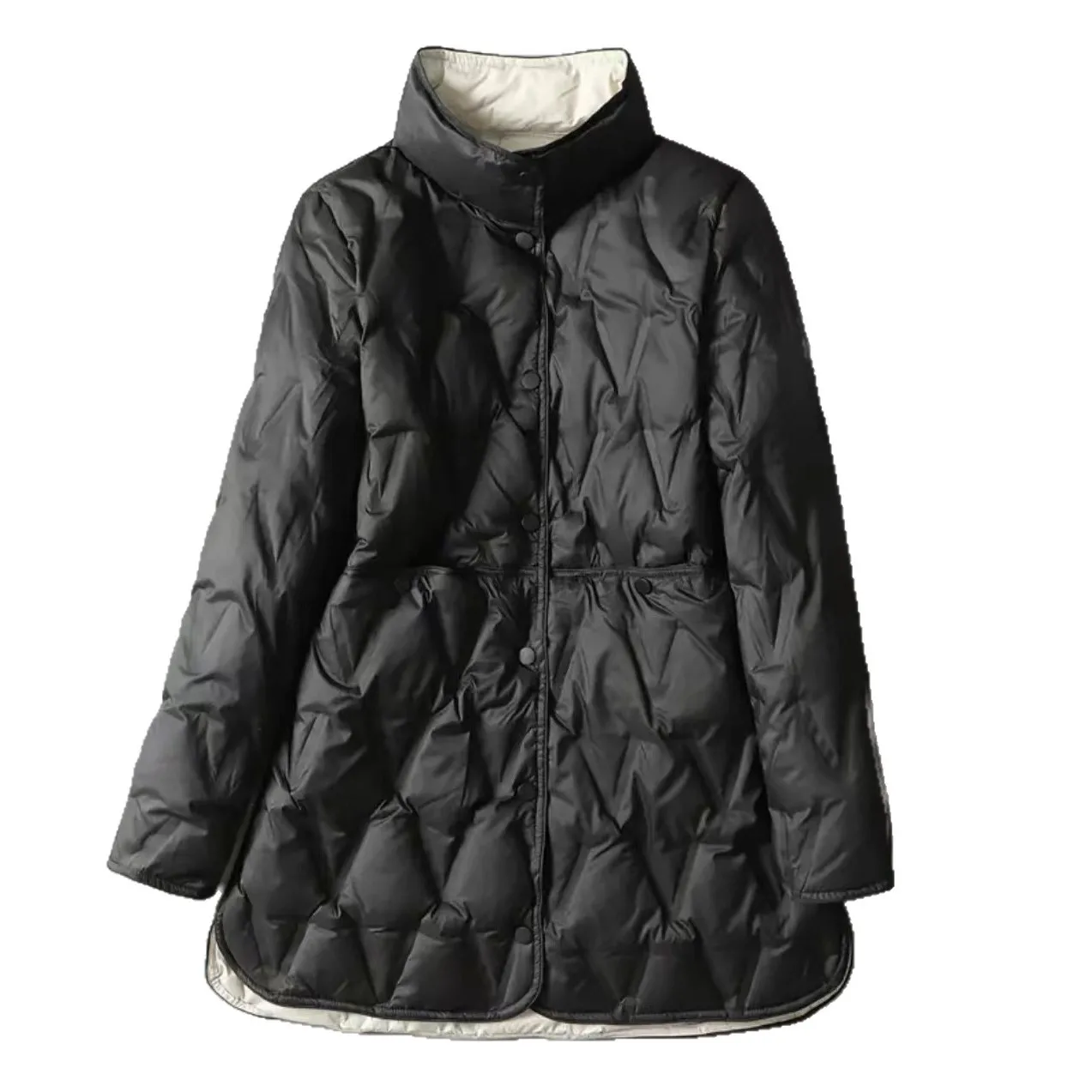 Lightweight Long Women's down Jaet Double-Sided Wear Spring Autumn Winter Season Nylon Fabric Folded Design White Du down