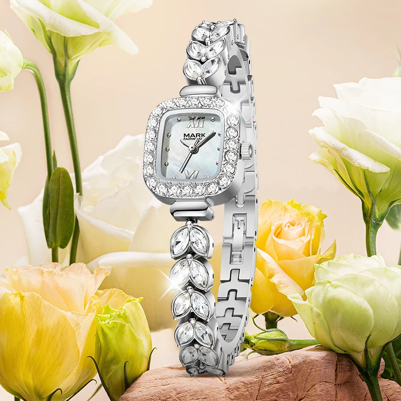 MARK FAIRWHALE Brand 3080 Square Watches For Women with Full Zircon Luxury Design Quartz Wristwatch