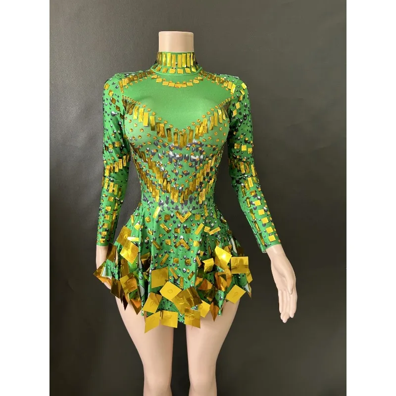 

Elegant High Elastic Long Sleeve A Line Dress Women Evening Party Latin Dance Stage Performance Costume performance accessories