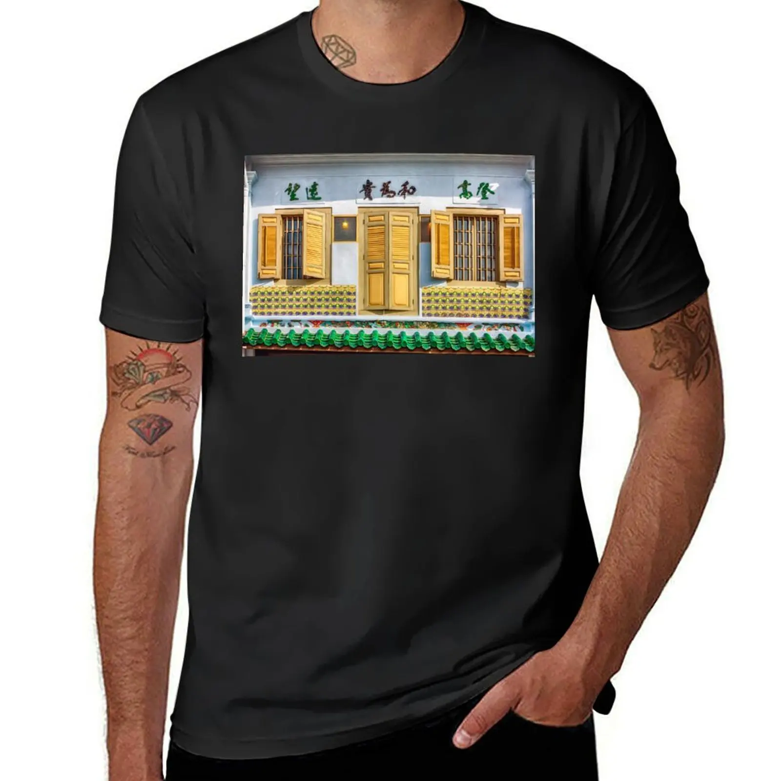 Singapore, Heritage Shophouses of Singapore T-shirt boys whites summer top sweat Men's cotton t-shirt