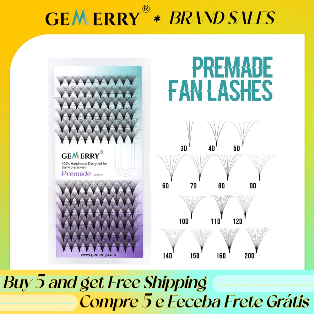 

Gemerry Premade Fan Eyelashes Extension 6D 8D 9D 10D 12D 16D 20D Short Stem False Lashes Soft Russian Volume Faux Mink Eyalashes