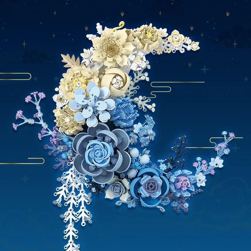 

Girls toys birthday gift JJ9094 moon flower white rose jasmine simulation flower DIY building block model assembly building toys