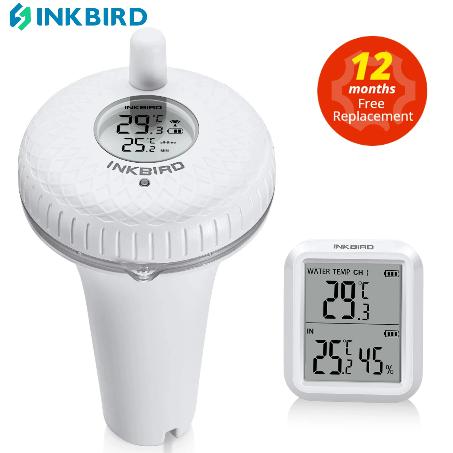 INKBIRD High Accuracy Wireless Pool Thermometer IBS-P01R IPX7 Waterproof Indoor & Outdoor Temperature Monitor for Swimming Pool