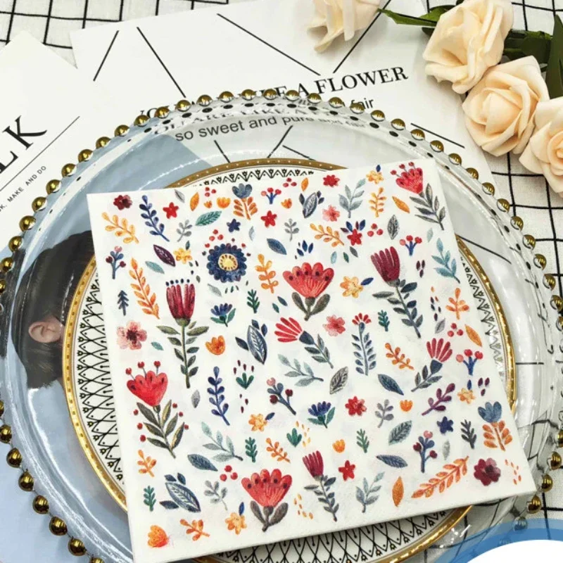 Colourful Napkins Printed Square Paper Napkins Restaurant Floral Facial Tissue Hotel Wedding Table Setting Pure Wood Pulp Paper