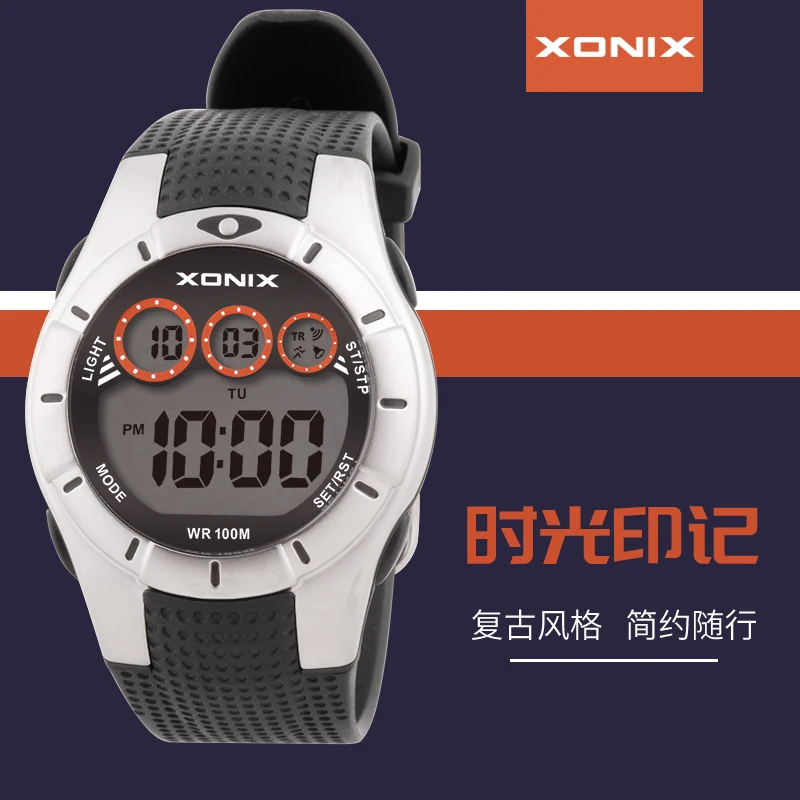 XONIX جديد كلاسيكي الرجال الساعات الرياضية السباحة مقاوم للماء 100 متر الرقمية النساء موضة عادية إلكترونيات ساعات المعصم Relojes GL #1