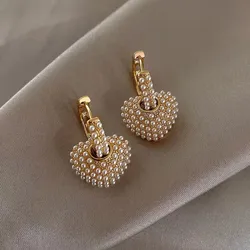 New Fashion Pearl Lady Earrings Heart Square Small Earrings Temperament Simple Party Wedding Jewelry