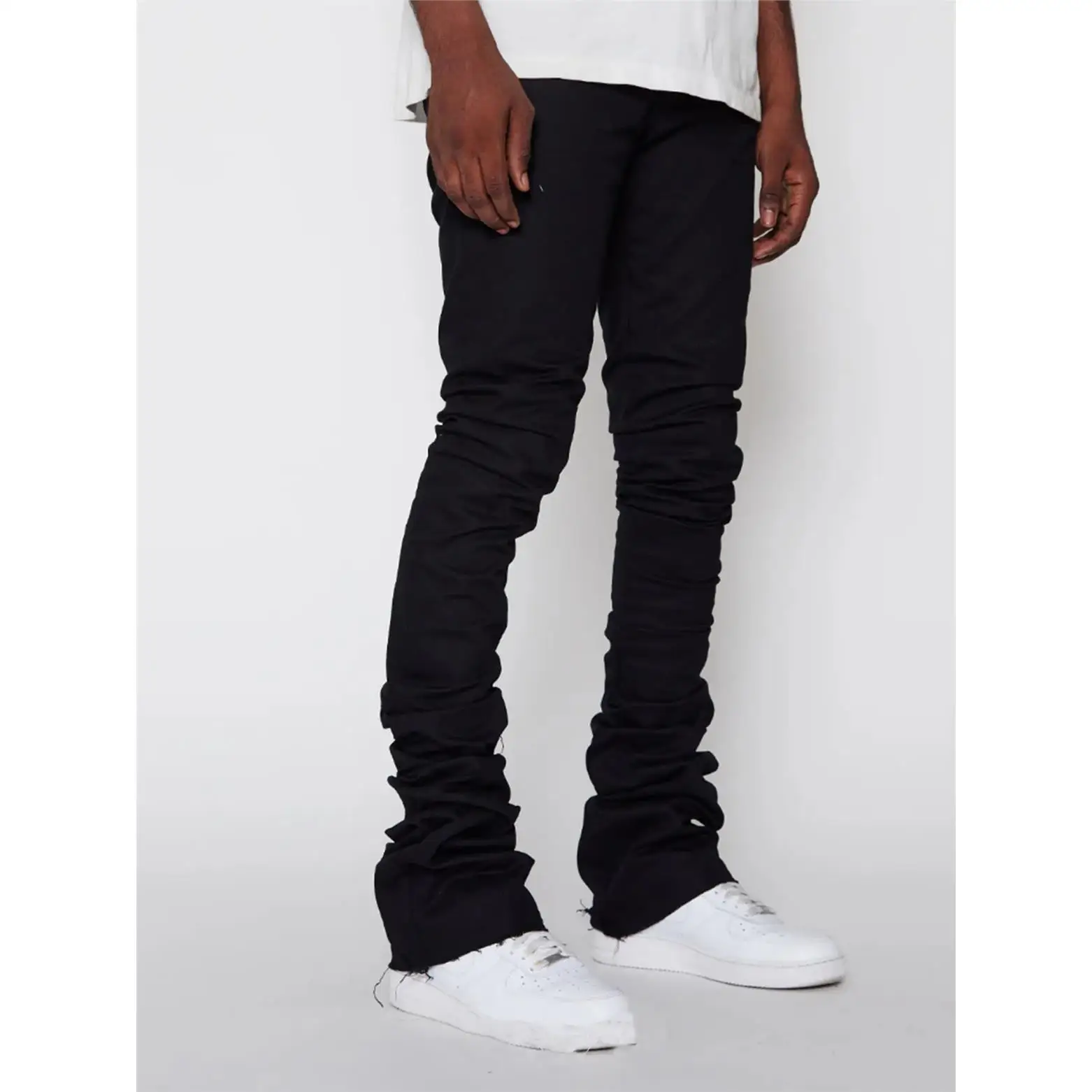Men's Street Fashion Ins Straight Leg Jeans Elastic Waist mid Waist Cotton 100% Bright Thread Print Sporty 3D Effect Jeans