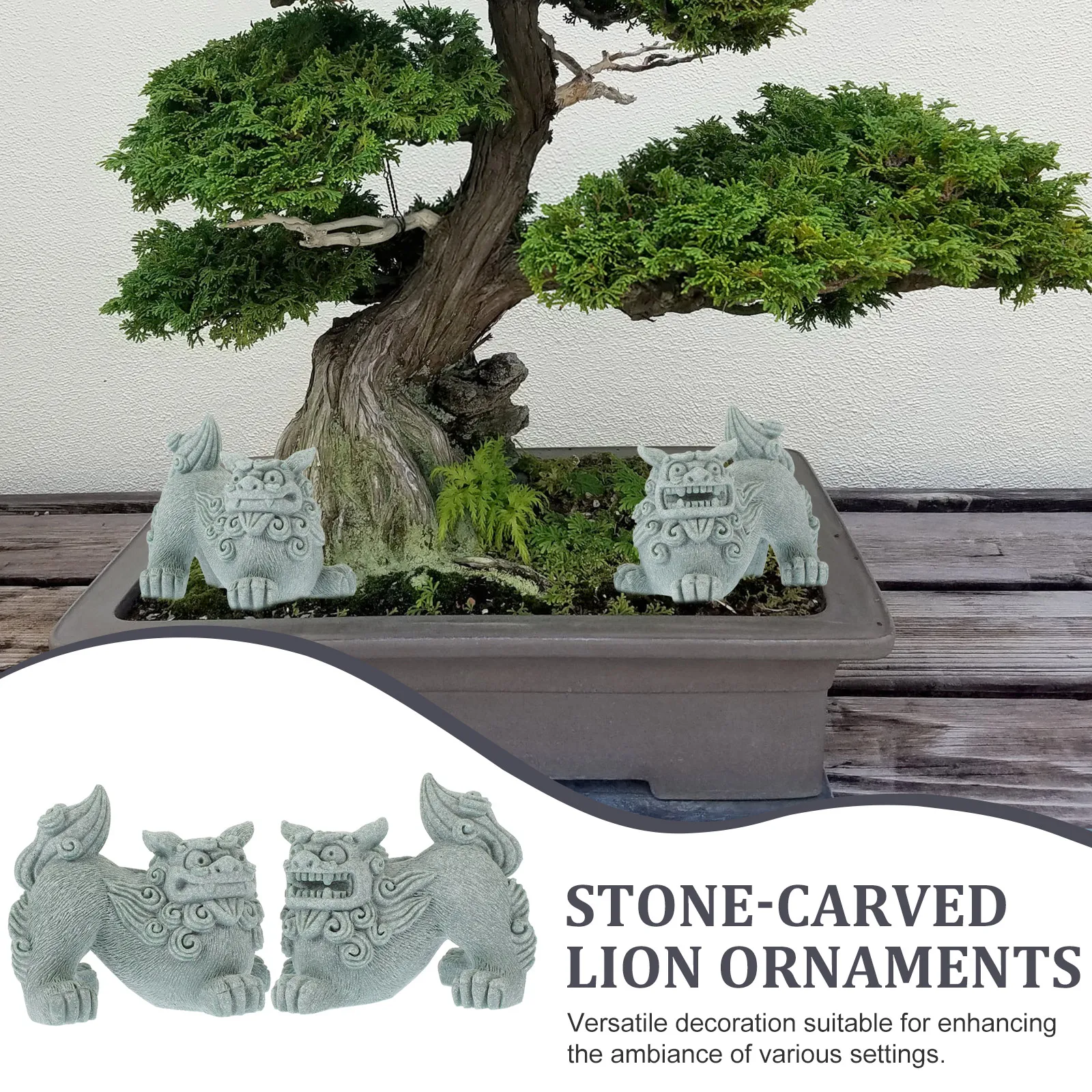 

Pair Stone Carved Lion Statues Green Sandstone Outdoor Decor Chinese Guardian Lions Garden Home Ornament