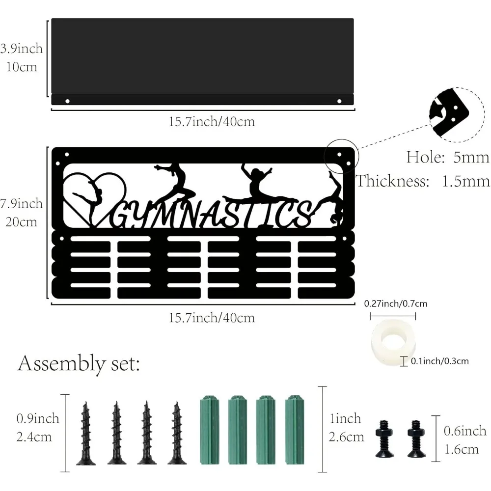 Gymnastics Medal Holder Trophy Shelf Medal Hanger Display with Shelf Stand Sports 4 Rows Wall Mount Hold 70+ Medals Making Kit
