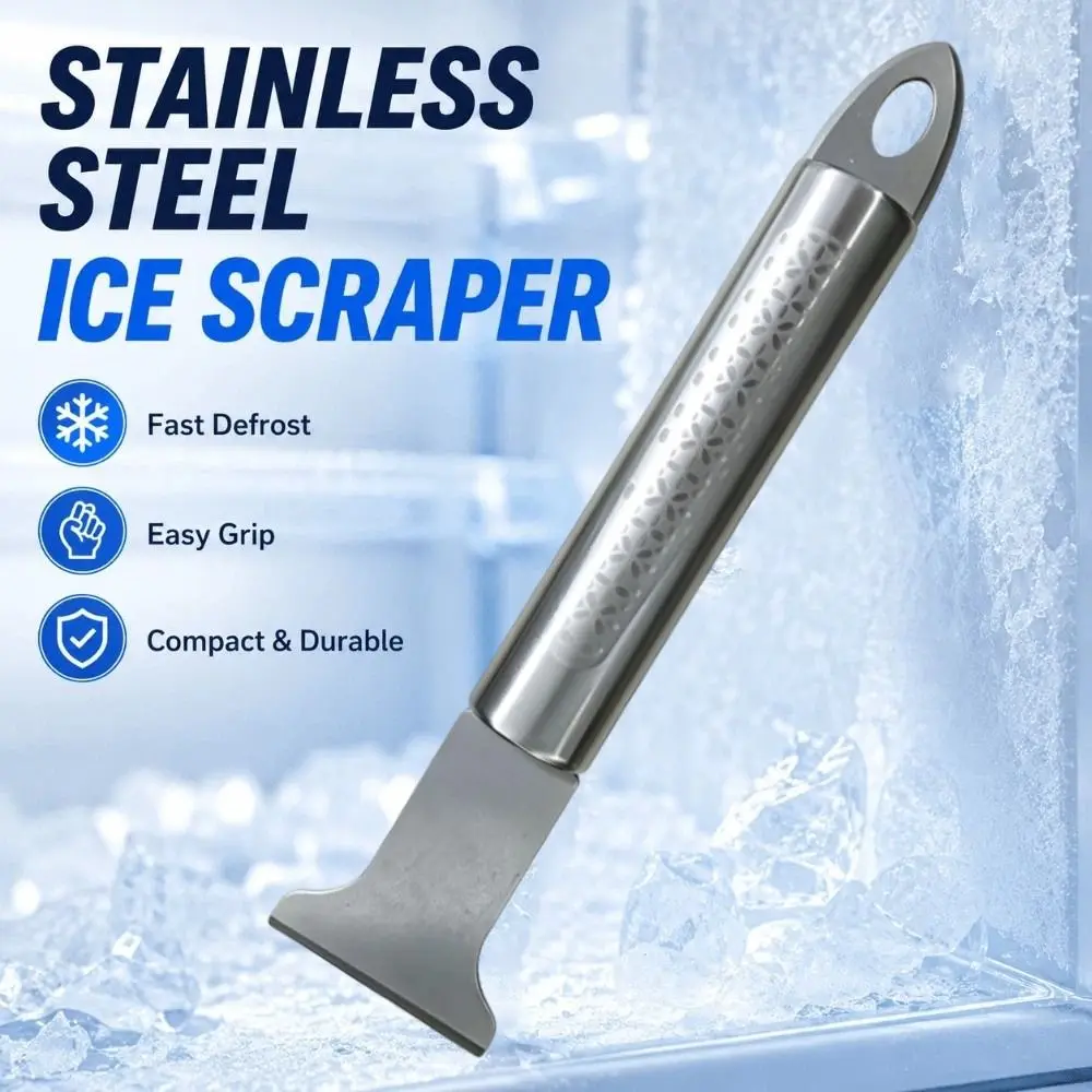 Stainless Steel Fridge Ice Scraper Anti-rust Non-Slip Refrigerator Defrosting Shovel Effortless with Hanging Loop