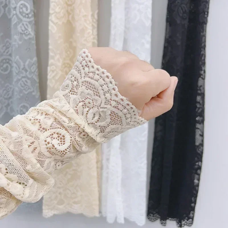 Summer Fashion Ice Sleeves Elastic Arm Sleeves Fingerless Long Gloves Women Lace Arm Sleeve Sun Protection Arm Cover Fake Cuff