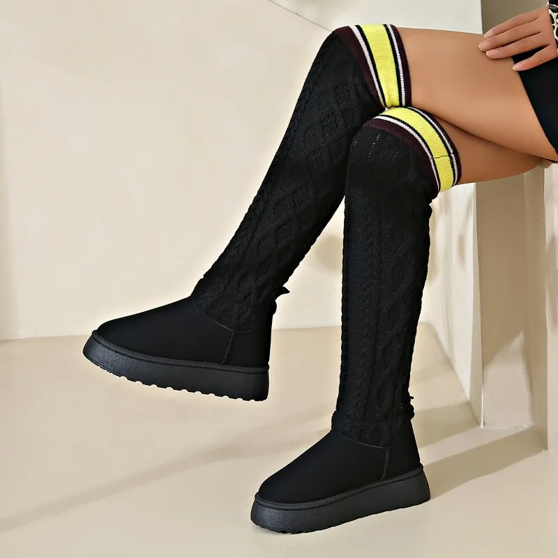 

Women Boots New Fashion Mixed Knitting Socks Boots Height Increasing Thick Sole Winter Shoes for Women Leisure Snow Boots