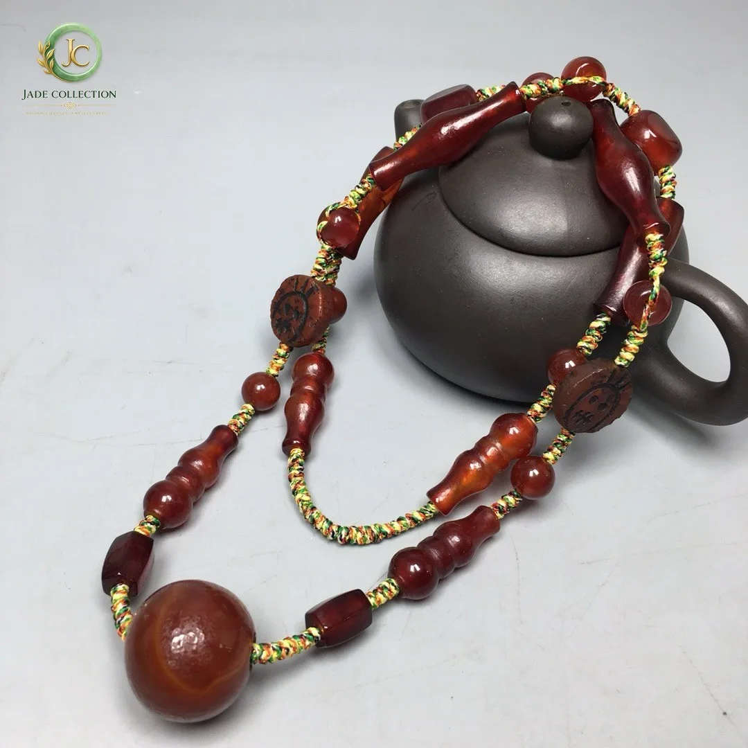 Tibetan Natural Red Old Agate Dzi Multiple styles Beads Necklace S0627