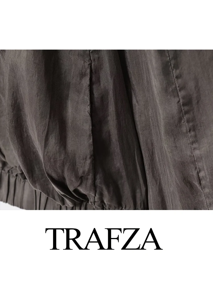 

TRAFZA Women's Autumn Fashion Series Standing Collar Drooping Bomber Jacket Female Loose Versatile Zipper Pocket Casual Jacket