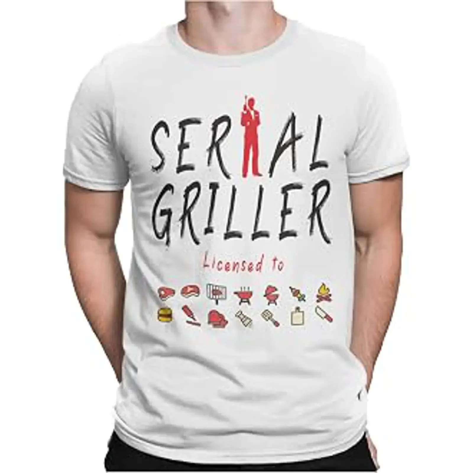 STAMPATEK Serial Griller T Shirt Barbecue Idea Men's Funny  with Lettering vintage Washed streetwear fashion Slightly Versatile