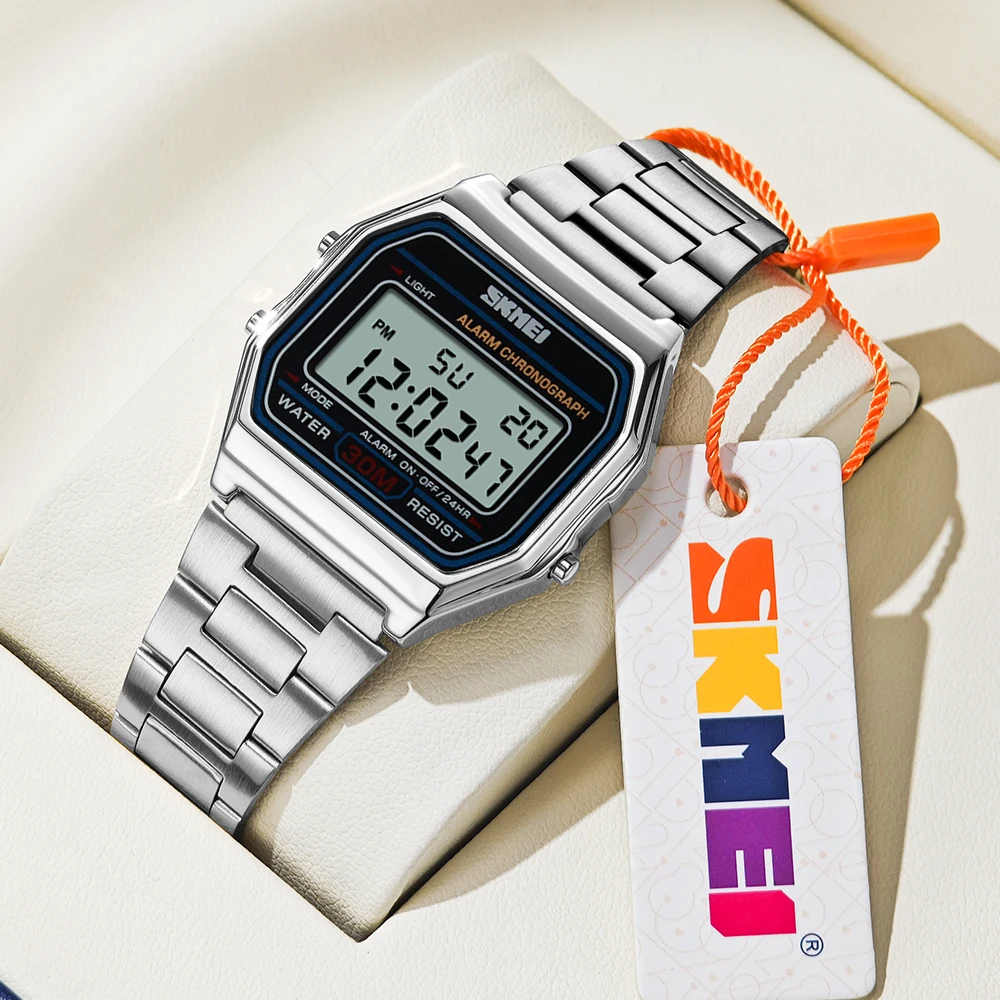 Skmei Luxury Sport Digital Wristwatch Men Stainless Steel Chrono Top Brand Watches Back Light Display 3Bar Waterproof Reloj Hom
