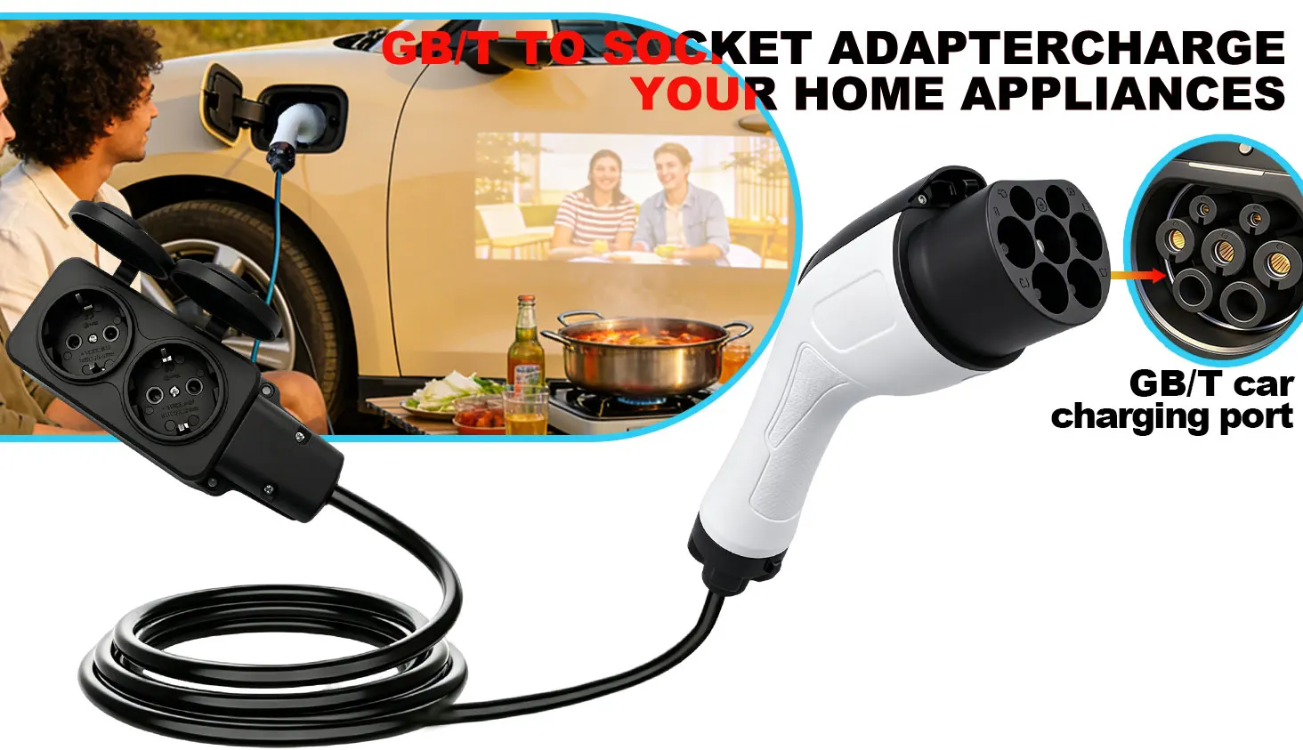 GB/T EV-Entladeadapter mit 1/3-Meter-Kabel für BYD, Xiaomi Auto, ZEEKR, XPENG, Li Auto – GBT-kompatibel, V2L-Funktion für Campingzwecke – Detail 4