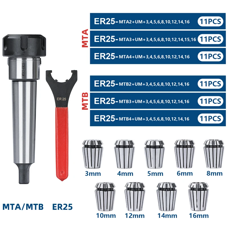 Imagem -03 - Conjunto de Suporte de Ferramenta Xcan Er25 Suporte de Mandril de Pinça de Mola Mta2 Mta3 Mta4 Suporte Cônico Morse Chave um para Ferramenta de Torno de Fresagem Cnc