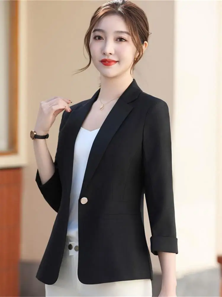 

Корейский костюм Slim Fit Jaet Tee-Quarter Sve Faionable, не гладильный, женская деловая одежда небольшого размера на одной пуговице