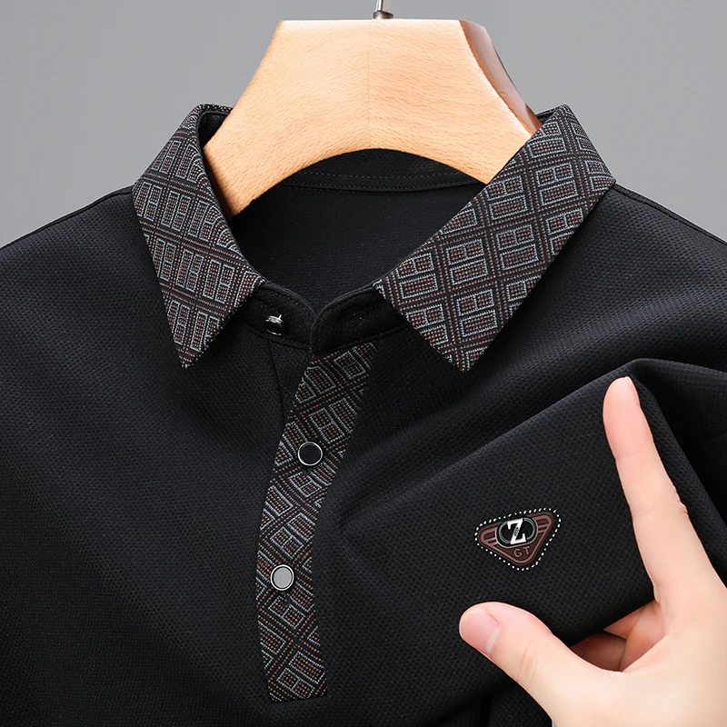 

High End Brand Fashion Letter Printed Long Sleeves POLO Shirt Men Autumn New Trend Printed Casual T-shirt Breathable Tops
