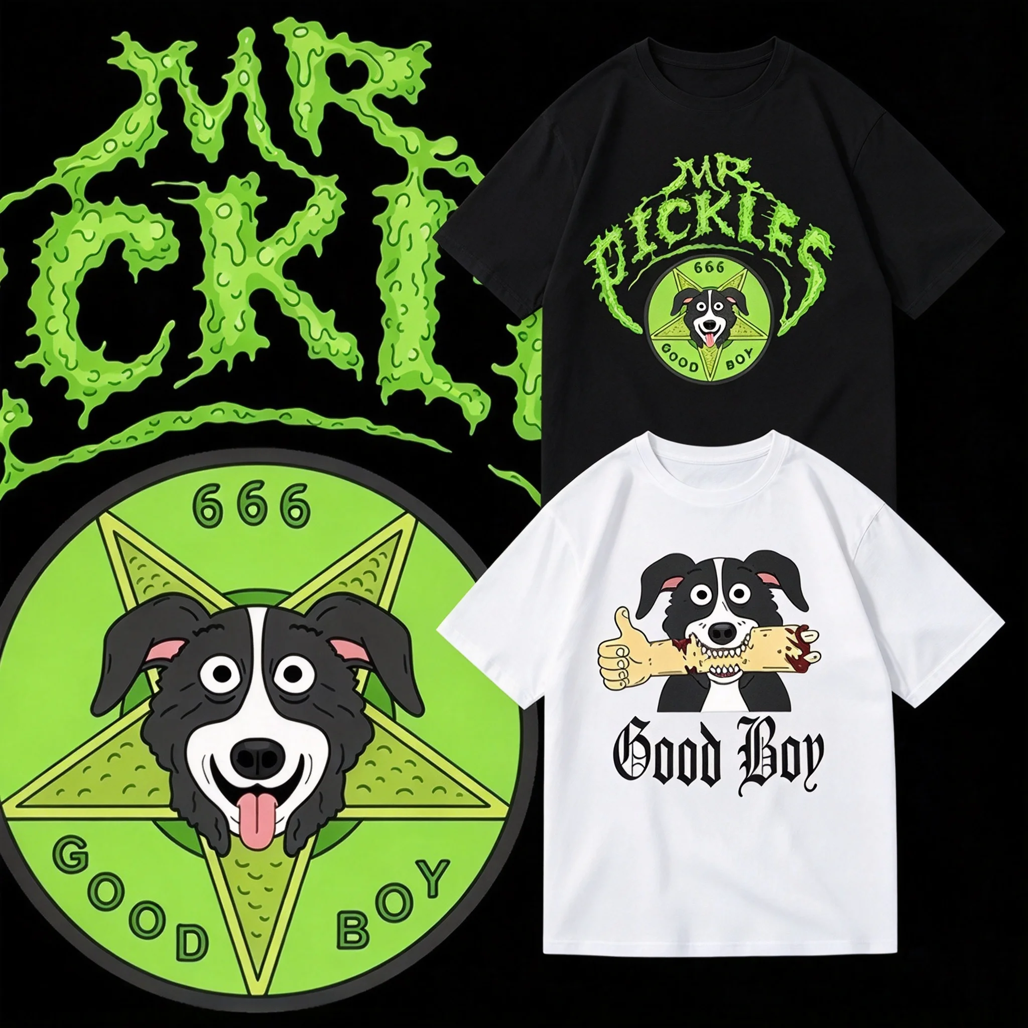 Mr. Pickles and Satan Dog Cartoon Merchandise Oversized Round Neck Pure Cotton T-Shirt Dropped Shoulders