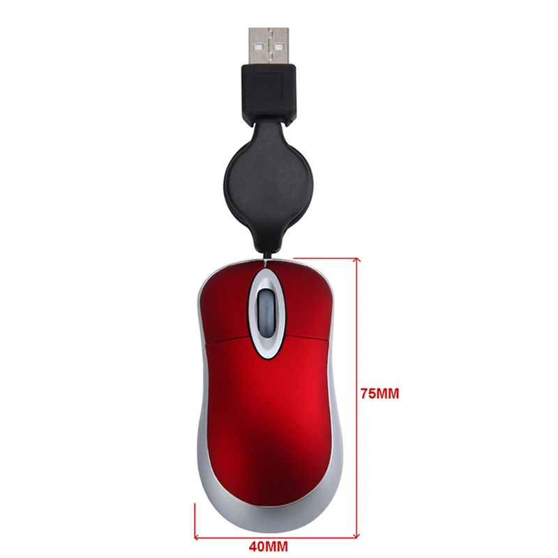 Mini USB bedrade muis intrekbare kabel kleine kleine muis 1600 DPI optische compacte reismuizen voor 98 2000 XP Vista Ve (zilver)