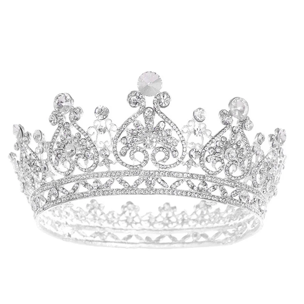 

Retro Crown Headdresses Elegant Rhinestone Bride Wedding Hair Decor Silver Color Jewelry For Girlfriend Banquet Party