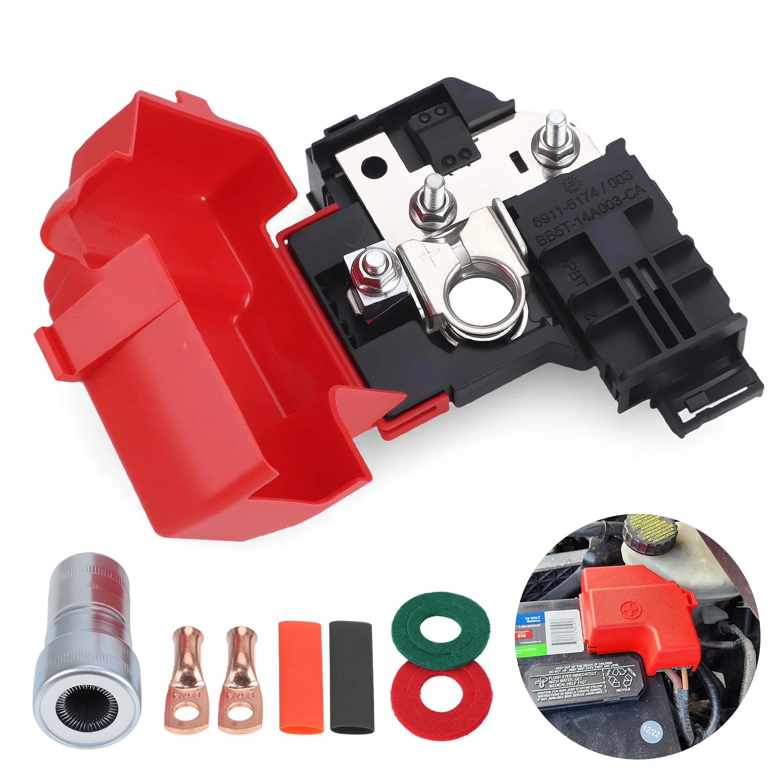 BB5Z14526AA DA8Z-14526-A Car Battery Cable Terminal End Circuit Breaker & Clean Brush For Ford Explorer Police Taurus 2011-2019