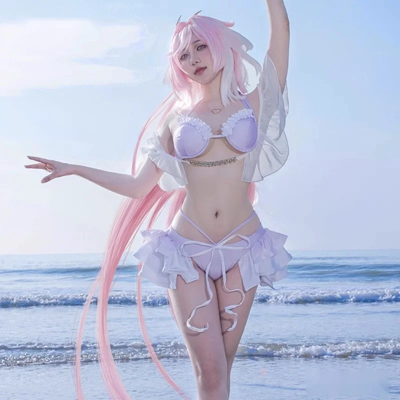 

HERRSCHER OF HUMAN:EGO Elysia Cosplay Anime Game Honkai Impact 3RD Summer Bikini Swimwear Suit Sexy Bra Shorts Headwear Necklace