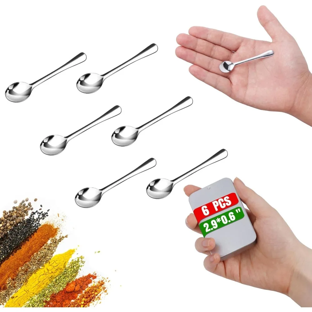 

6PCS Tiny Spoons - Mini Stainless Steel Spoons 2.9 inch for Salt Jars Spice Jars, SUS 304 Food Grade Seasoning Spoon for Powder