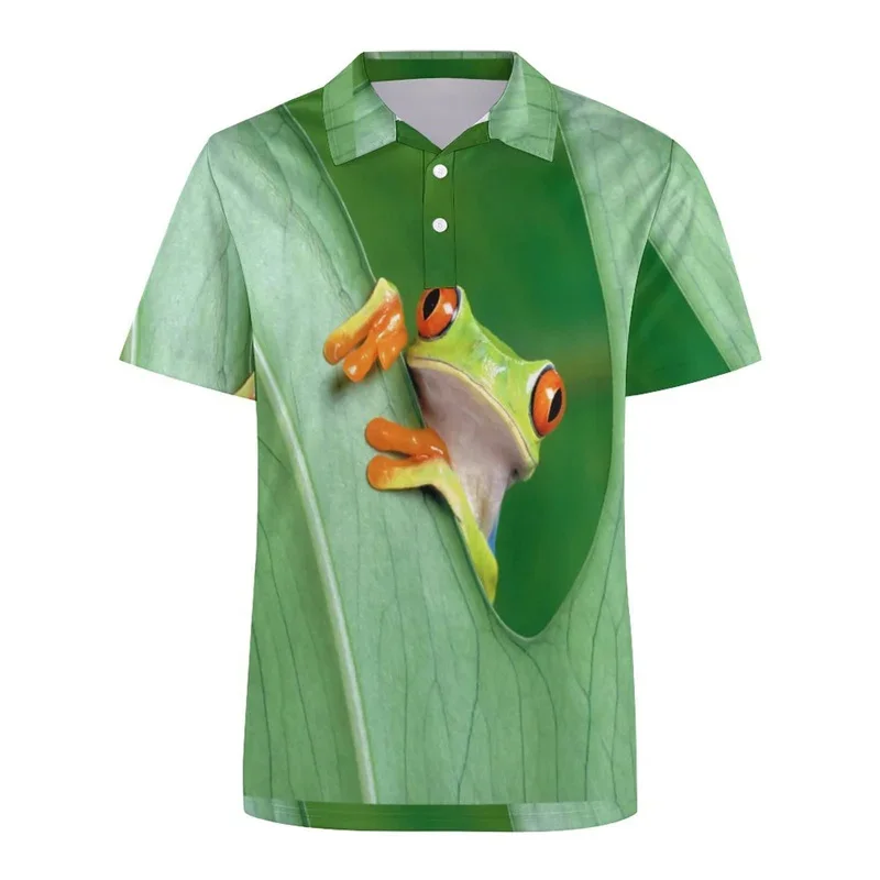 3D Print Dinosaur Frog Flag Polo Shirt For Men Animal Pattern T-Shirts Summer Casual Street Lapel Tops Tees Sports Short Sleeves