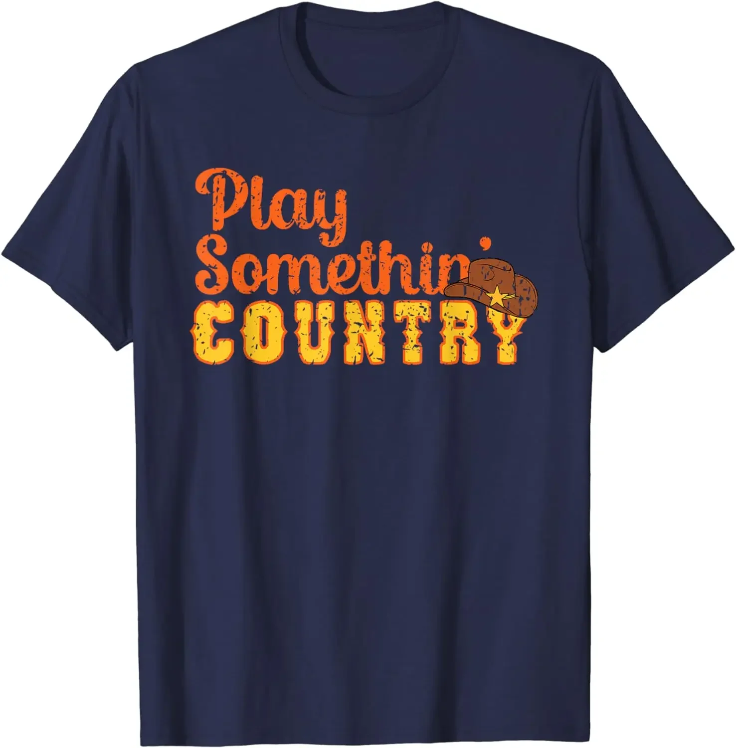 Play Something Country Vintage T-Shirt Cowboy Cowgirl Short Sleeve for Women Men Cotton All Seasons Tee