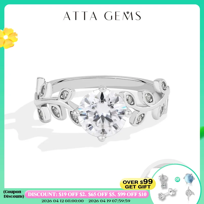 

ATTAGEMS 1.5CT S925 Sterling Silver Moissanite Rings for Women Solitaire Leaf-shaped Design Wedding Engagement Band Fine Jewelry
