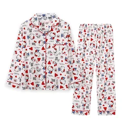 Sanrio Hello Kitty new pajamas long-sleeved trousers casual two-piece set cute cartoon women's pajamas homewear free eye mask