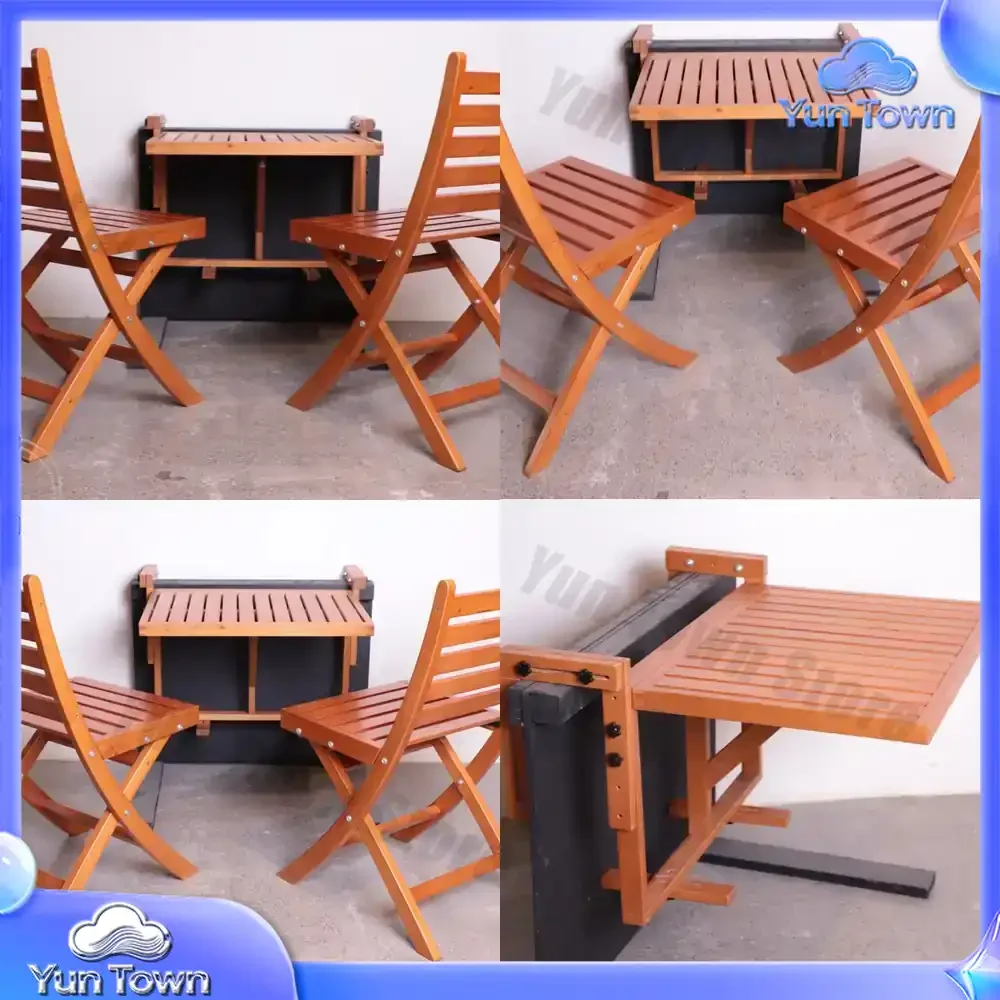 Modern Minimalist Outdoor Folding Table and Chairs Set for Home Garden Bar Tea Shop Made of Cedar Wood 3 Piece Furniture Set