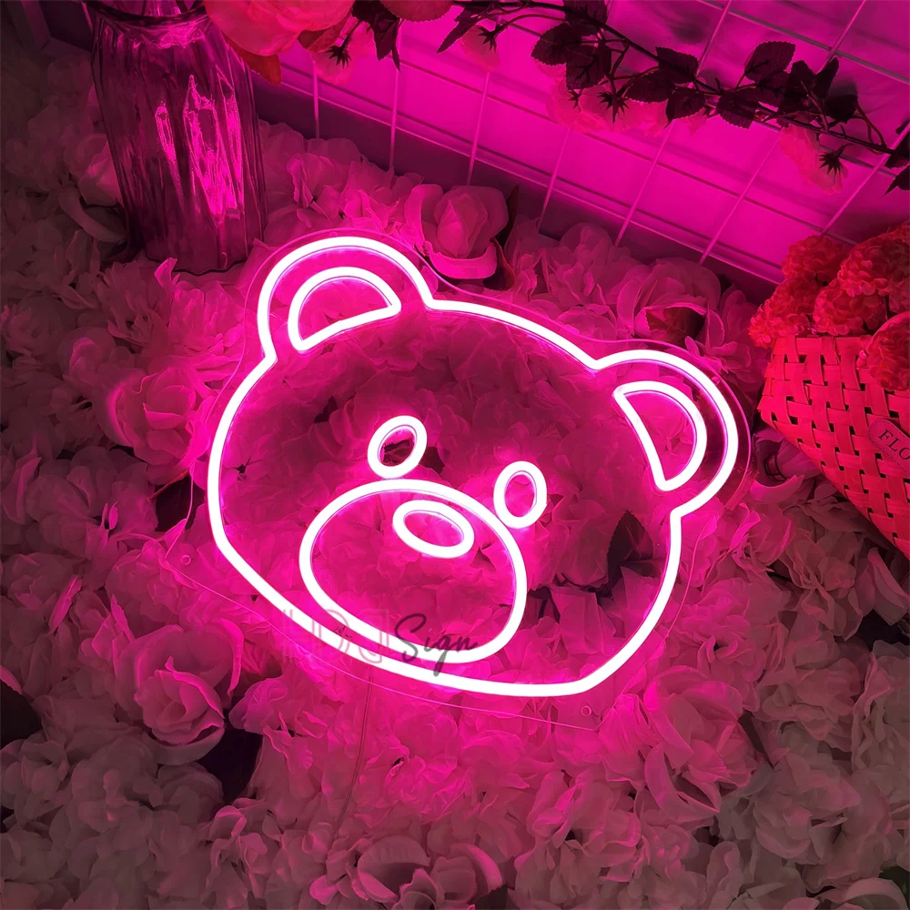 Cute Bear LED Neon Sign for Kids Bedroom Decoration Neon Lights Winter Room Wall Decor Personalized Christmas Gifts