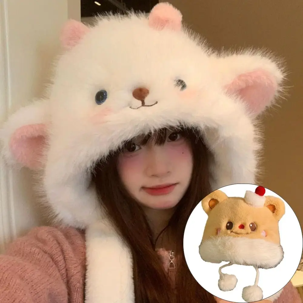 

Cute Fluffy Fur Plush Ear Protection Cap Thick Windproof Mongolian Hat Cartoon Sheep Winter Warm Hat Hat