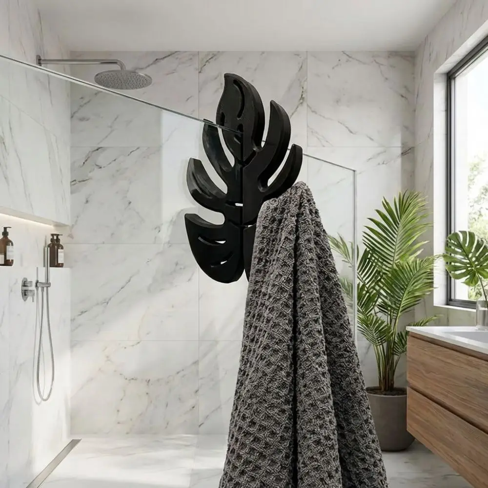 

3D Print Bathroom Hook Turtle Leaf No-Drill Glass Door Hook Hawaiian Tropical Space Saving Shower Door Hook Pool Area