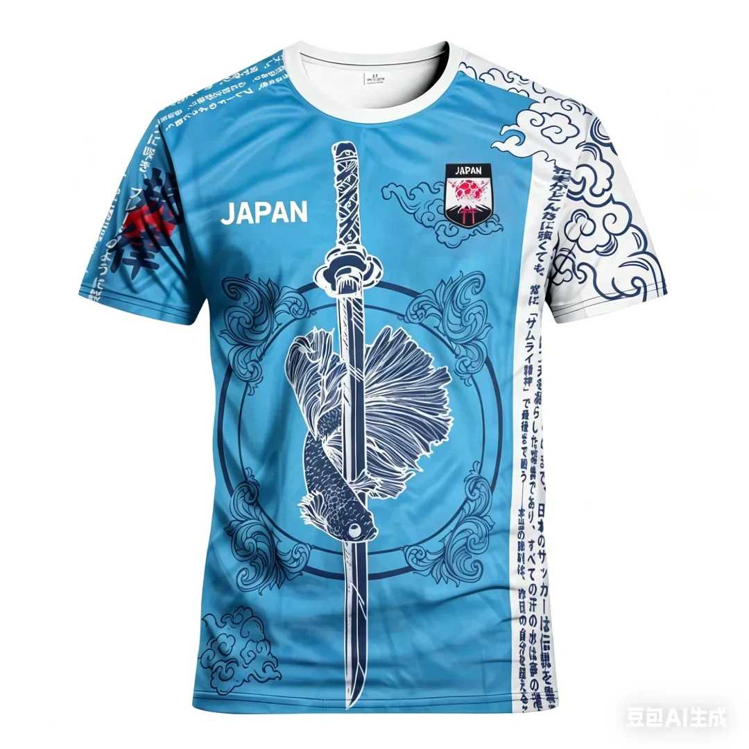 Men's Oversized Japanese Samurai Dragon Katana Print Short Sleeve T Shirt Quick Drying Casual Streetwear Sport Tops for Daily