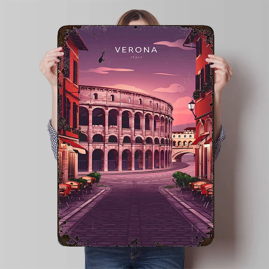 Винтажная Verona Arena Италия Путешествия Пейзаж Металлическая Настенная Искусство Домашний Декор Ретро Европейский Пейзаж Железная Картина Подарок для Путешественников Винтажная Verona Arena Италия Путешествия Пейзаж Металлическая Настенная Искусство Домашний Декор Ретро Европейский Пейзаж Железная Картина Подарок для Путешественников