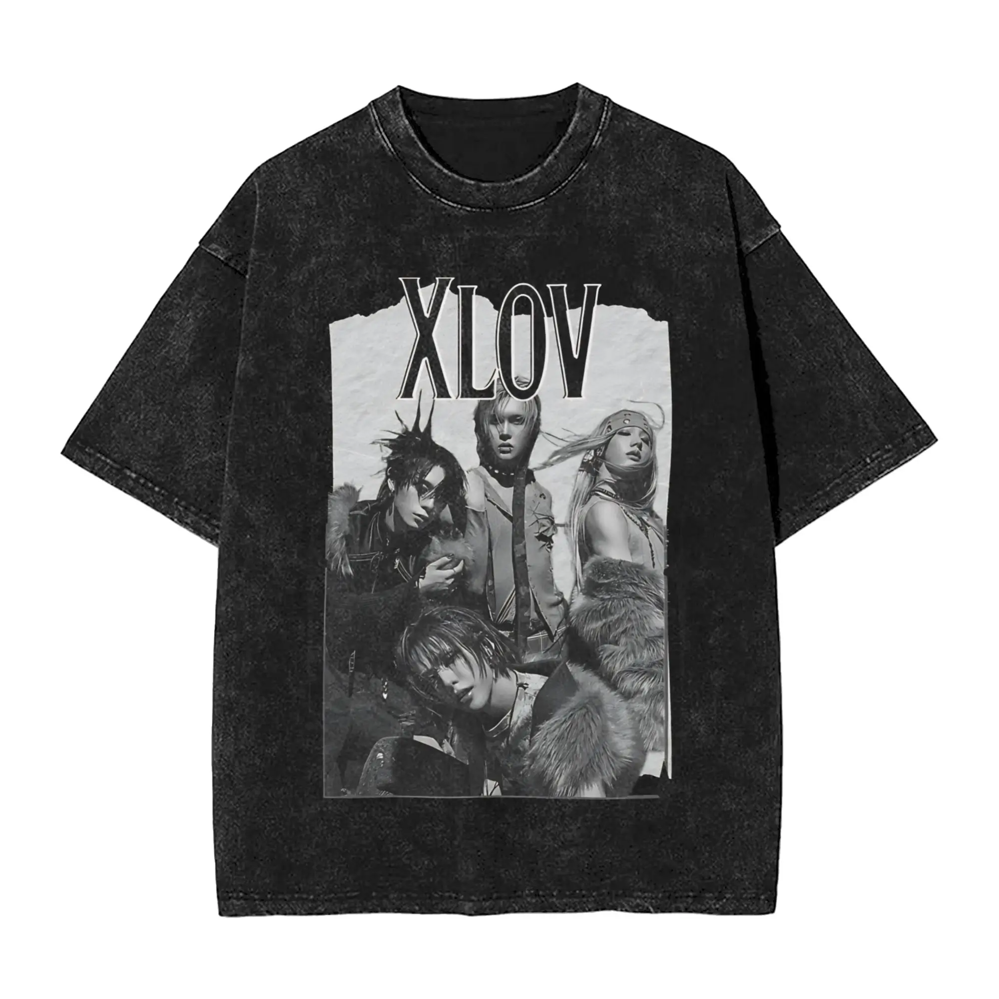 XLOV UXLXVE Members Washed T Shirt Streetwear Hip Hop Vintage T-Shirt  Tees for Men Women Cotton Oversize