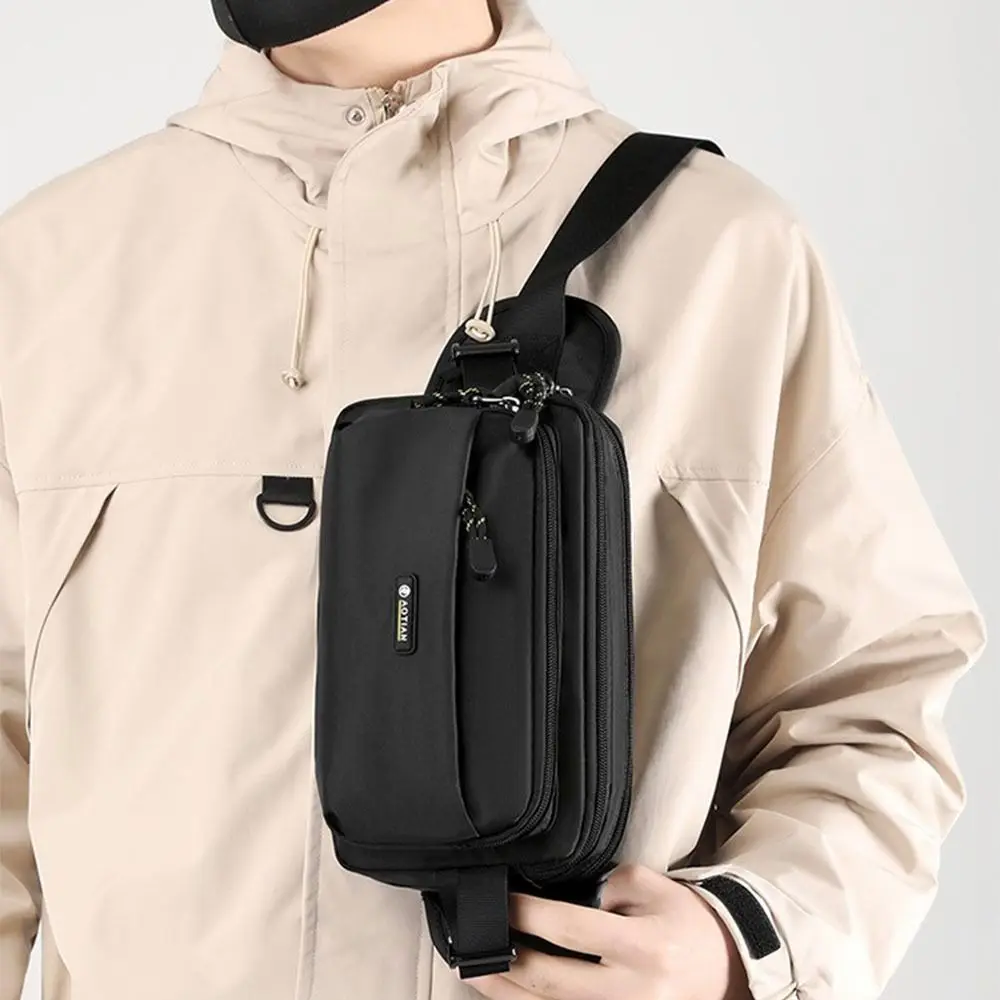 

High-capacity Men's Waist Bag Oxford Multi-layer Crossbody Shoulder Bag Waterproof Anti-theft Zipper Business Chest Bag Outdoor