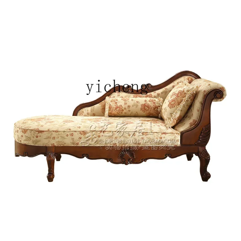 ZK bedroom beauty couch European solid wood chaise longue living room fabric sofa lazy bed