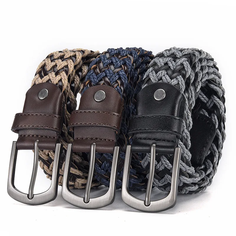 

105 115 125 см Мужской новый модный ремень тканый универсальный ремень из натуральной кожи верхний слой из воловьей кожи и веревки модный ручной работы модный