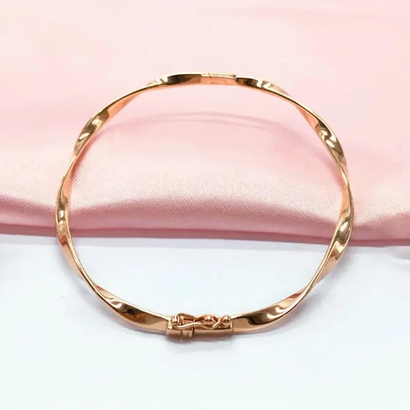 New in 585 Purple Gold Plated 14K Rose Gold Twist Smooth Bracelet for Women Simple Charm Bangles Wedding Jewelry Accessories