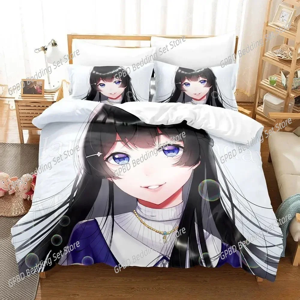 New Virtual Youtuber Tsukino Mito Comfortable Duvet Quilt Cover Pillowcase Bedding Set Children Bedroom Decoration Home Textile