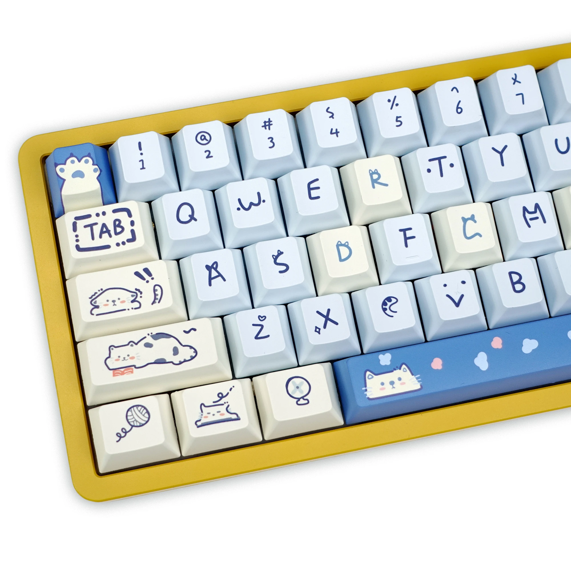 KBDiy 141 Keys Blue Meow Theme Keycaps Cherry Profile Cute Animal Keycap For Mechanical Gaming Keyboard PBT Key Caps MX Switches
