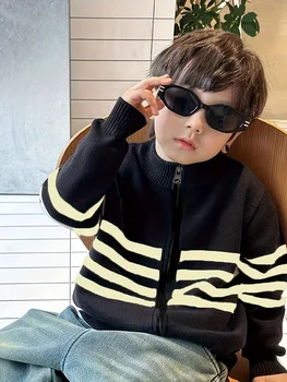 Boys Zipper Knit Cardigan 2 Boys' Cardigan Sweater New Children's Fashion Stylish Zipper Knitwear Toddler Handsome Jacket 2